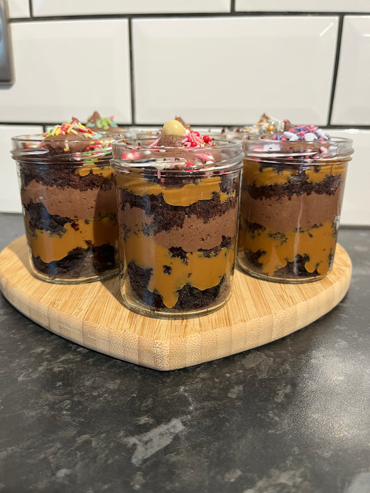 Chocolate, Caramel Cake Jars x2