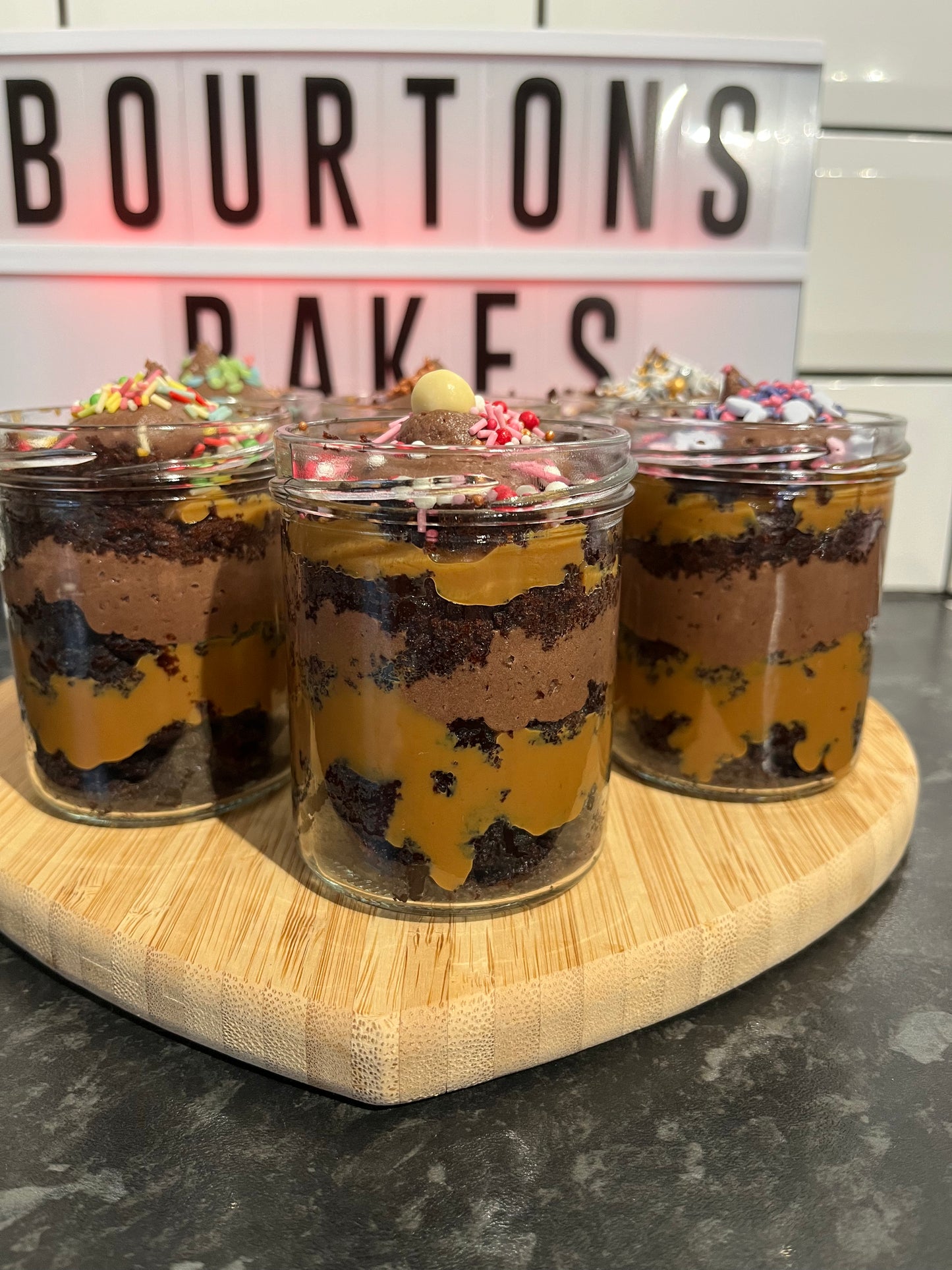 Chocolate, Caramel Cake Jars x2